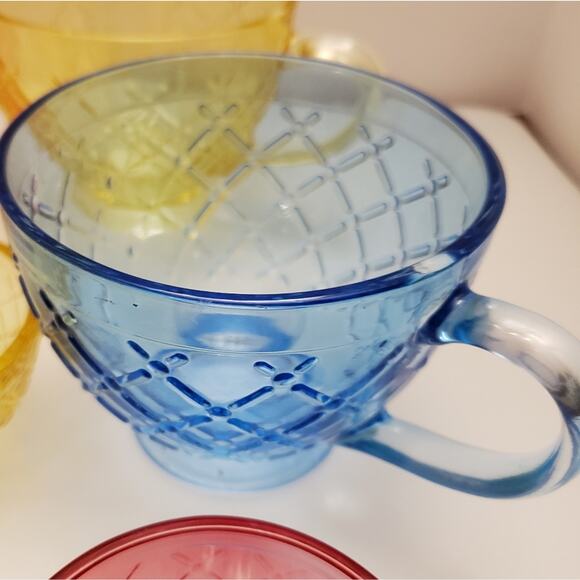 Lot of 4 decorative glass cups 12 oz and 4 small bowls 3 oz multi colored - Picture 5 of 11